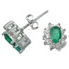 Rhodium Plated Emerald Color CZ Stud Earrings